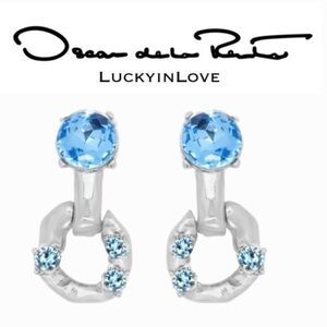 Oscar de la Renta Silver Blue SCRAMBLE CHAIN-LINK EARRINGS